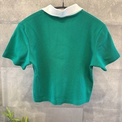 GU バイカラースキッパーポロ 半袖 S グリーン　レディース　カジュアル　襟の画像