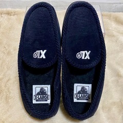 X-LARGE コーデュロイ スリッパ モカシン ルームシューズ 黒の画像