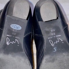 Ingイング 本革 レザー ミドル丈 ブーツ23cm EE 太ヒールファー 黒の画像