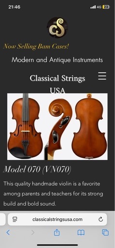 分数バイオリン 1/2 2006年製 Classical Strings USA 分数バイオリン 1