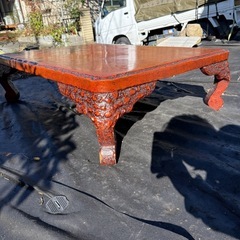 根来塗 低卓 古民具 座卓 民芸家具 天板クラックあり の画像