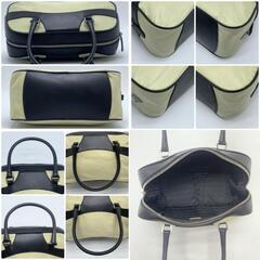 PRADA プラダ トート ハンドバッグ ミニボストン ボーリングバッグ テスートナイロン レザー クリーム アイボリー ブラック 黒 白タグ 三角ロゴプレート トライアングルロゴプレートの画像