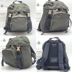 PRADA プラダ 巾着型 リュックサック バックパック デイパック テスートナイロン カーキ 白タグ 三角ロゴプレート トライアングルロゴプレートの画像