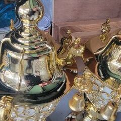 盆提灯◇霊前灯 [10号 鈴付] ゴールド 一対セット 美品 行燈  行灯  灯明  仏壇 モダン 飾り 棚 葬祭  仏具  照明 祭壇 灯篭  盆用品  新盆飾りの画像