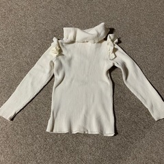 100cm 女の子　冬服　タートルネック　長袖　白　の画像