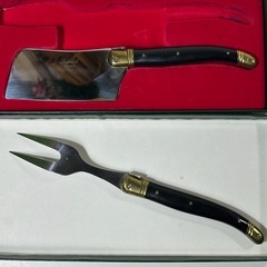 フランス製 Laguiole ライオール ラギオール製 チーズナイフ＆フォークセット ケース付き 中古 ワインアクセサリー ホームパーティーの画像