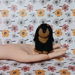 羊毛フェルト小さな ダックスフント親子ソファー付きの画像