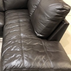 ニトリ　本革コーナーソファー左カウチ　　ダークブラウンの画像