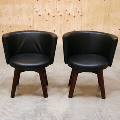 ≪zyt2639ジ限≫ [2脚セット] 回転ラウンジチェア ブラック　　　回転チェア/ダイニングチェア/ソファ/おしゃれ/中古家具/リユースストレージ仙台 071130-01の画像