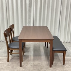 KL-6【新入荷　アウトレット品】シールズ135 ベンチダイニング4点セット　ブラウンの画像