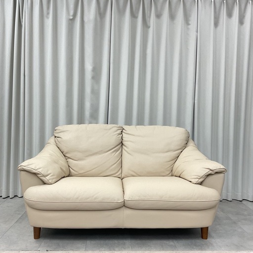 KL-7【新入荷　リサイクル品】イタルソファ　総本革　2シーターソファ　ベージュ