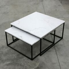 ≪zyt2641ジ限≫ センターテーブル/ネスティングテーブル 幅60cm　　　ローテーブル/サイドテーブル/スクエア/大理石調/おしゃれ/中古家具/リユースストレージ仙台 071212-08の画像