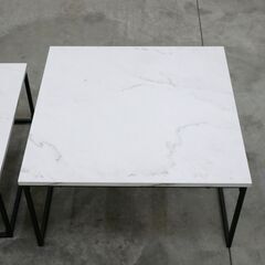 ≪zyt2641ジ限≫ センターテーブル/ネスティングテーブル 幅60cm　　　ローテーブル/サイドテーブル/スクエア/大理石調/おしゃれ/中古家具/リユースストレージ仙台 071212-08の画像