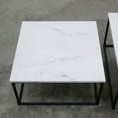 ≪zyt2641ジ限≫ センターテーブル/ネスティングテーブル 幅60cm　　　ローテーブル/サイドテーブル/スクエア/大理石調/おしゃれ/中古家具/リユースストレージ仙台 071212-08の画像