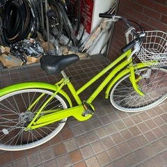 24インチ　カゴ付きキッズバイク　黄緑色の画像