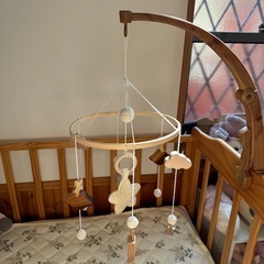 ベビーベッド(ミニサイズ　ハイタイプ)メリー＆敷布団・カバー付きの画像