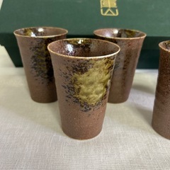 未使用　前畑陶器　古窯の旅コップ　5個セット　湯呑み　の画像