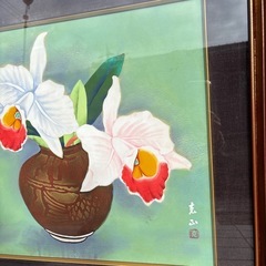 洋蘭絵画、額縁入、日本画花 の画像