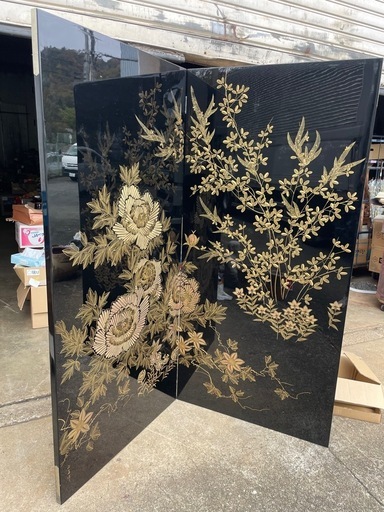 希少　輪島塗　パーテーション　衝立　屏風　作家物　在銘　沈金 蒔絵