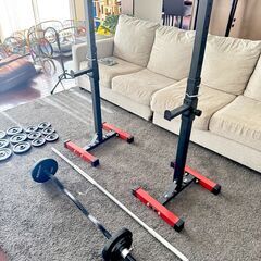 バーベルラック/シャフト2本/プレートたくさん　パーフェクトセット！の画像