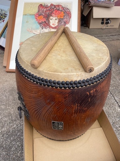 堀田新五郎　ケヤキくり抜き和太鼓 鳳凰印諸太鼓　打面36cm
