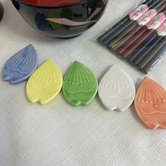 未使用　桂由美　漆器椀５客セットとお箸・箸置きの画像