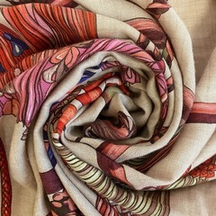 エルメス HERMES ストール カレジェアン パスモントリー PASEMENTERIE 紐飾り  大判スカーフ ショール レッドの画像