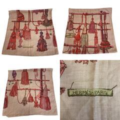 エルメス HERMES ストール カレジェアン パスモントリー PASEMENTERIE 紐飾り  大判スカーフ ショール レッドの画像