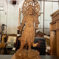 不動明王立像　２体　高さ67cm 仏教美術 仏像 木彫 寺院の画像