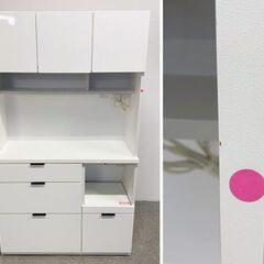 ニトリ キッチンボード エトナ 幅105 耐震ロック フルスライドレール ホワイト レンジ台 食器棚 中古家具 店頭引取歓迎 R10292の画像