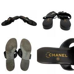 シャネル CHANEL 24.5 サンダル ココマーク ターンロック トング ブラックの画像