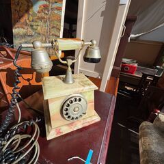 ヴィンテージ 回転式ダイヤル電話｜大理石 オニキス調 レトロ アンティーク インテリアの画像