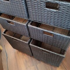 ラタン調　ランドリーチェストワゴン　定価34,900円　キャスター付き　ブラウン　6杯　引き出し　収納　サイズ（約）幅70×奥30×高100　　■近隣配送無料 買取GO‼　栄和店の画像