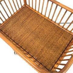 ss8183　ラタン製 ランドリーバスケット キャスター付き 扉付 上籠付 ブラウン 籐製 洗濯物カゴ 洗濯物入れ 洗面 洗濯 レトロ家具 ナチュラル アジアン ランドリーラック 中古の画像