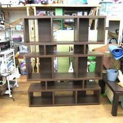 オープンシェルフ 幅120×奥行31.5×高さ140.5㎝ 木目調×ダークブラウン 棚 シェルフラック 飾り棚 札幌市厚別区 厚別店の画像