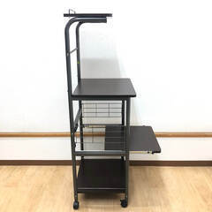 ss8207　レンジ台 4段 ダークブラウン スライドテーブル キャスター付き 家電ラック コンセント2口 レンジ台 炊飯器台 こげ茶 キッチンラック キッチン収納 ニトリ レンジボード 中古の画像