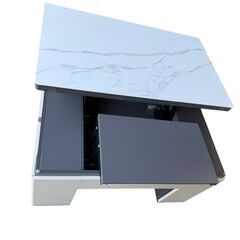 大理石風 センターテーブル 展開機能付き　四角チェアの5点セットの画像