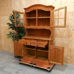 ≪zyt2647ジ≫ ヴィンテージ家具 カントリー調 キッチンボード パイン材 食器棚/アンティーク調/Tica?/フランスベッド?/中古家具/リユースストレージ仙台 071211-06の画像