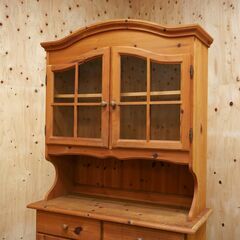 ≪zyt2647ジ≫ ヴィンテージ家具 カントリー調 キッチンボード パイン材 食器棚/アンティーク調/Tica?/フランスベッド?/中古家具/リユースストレージ仙台 071211-06の画像