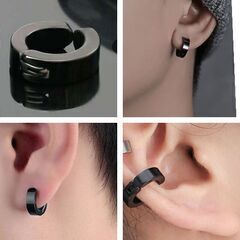 ステンレス製/両耳用イヤーカフ（新品）ブラックの画像