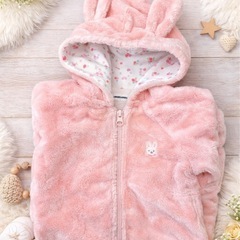 ミキハウス　うさぎ耳付きフリースロンパースの画像