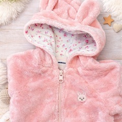 ミキハウス　うさぎ耳付きフリースロンパースの画像