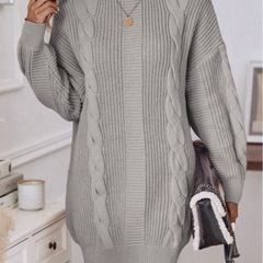 ✴︎ケーブル編み タートルネック ニットワンピース✴︎グレーの画像