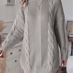 ✴︎ケーブル編み タートルネック ニットワンピース✴︎グレーの画像