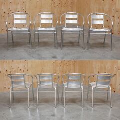 ≪zyt2649ジ≫ [4脚セット] アルミ製ガーデンチェア イベント/キッチンカー/スタッキング/ガーデンファニチャー/ベランダ/テラス/中古家具/リユースストレージ仙台 071211-08の画像