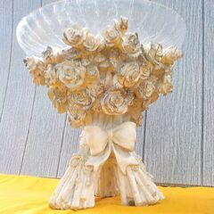 コンポート ローズブーケ ガラス皿 脚付き 陶製フラワー置物 高さ24.5㎝ ホワイト 西岡店の画像