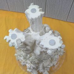 コンポート ローズブーケ ガラス皿 脚付き 陶製フラワー置物 高さ24.5㎝ ホワイト 西岡店の画像