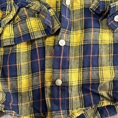 イエロー・ネイビー チェック長袖シャツ お揃い2枚セットの画像