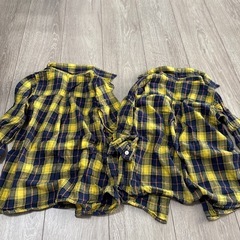 イエロー・ネイビー チェック長袖シャツ お揃い2枚セットの画像