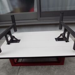 折畳アイアンレッグ　ローテーブル　巾90cm　奥行59cm　高さ32cm　ライトグレーXブラック　経年品　脚部分サビあり　【非対面取引です】の画像